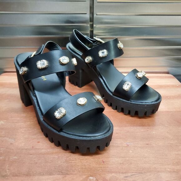 Madden Girl Storrm Black Platform Jeweled Heel Sandals 7.5 M - Picture 12 of 15